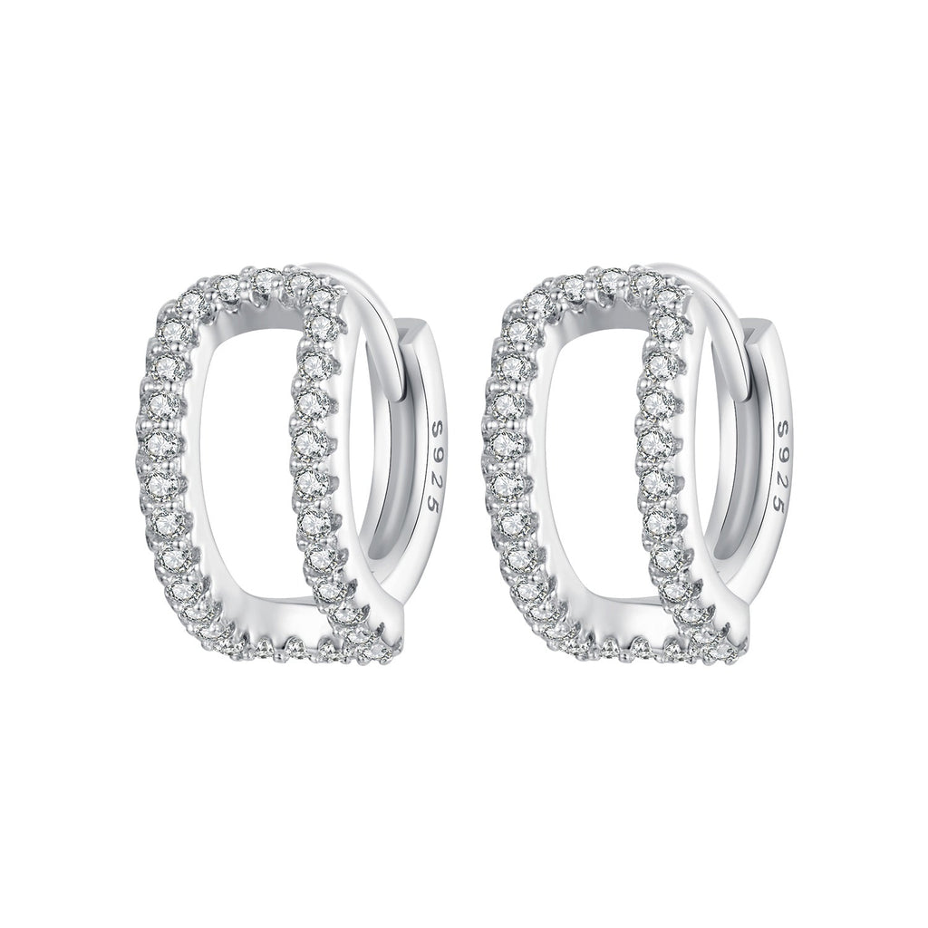 925 Sterling Silver Earrings with White Gold Plating and Pavé Setting CZ for Women