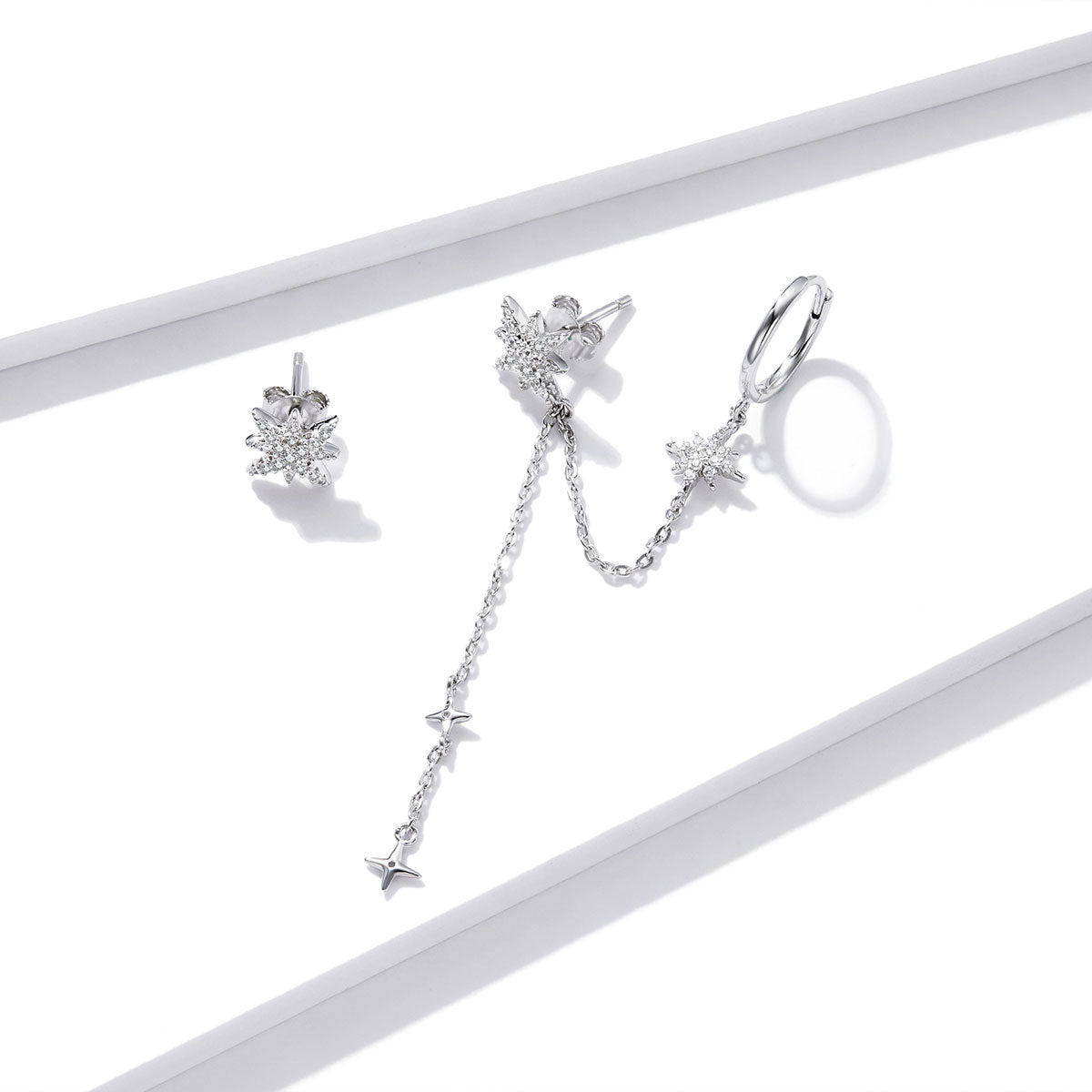 S925 Sterling Silver Earrings with CZ in Pavé Setting, 5.9cm Length, 1cm Size for Women