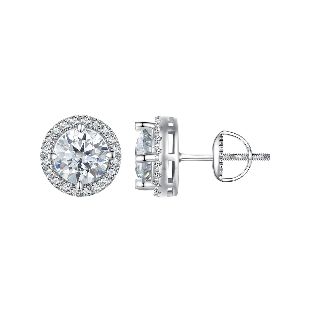 925 Sterling Silver Moissanite 1 Carat Earrings in 10mm Pavé Setting for Women