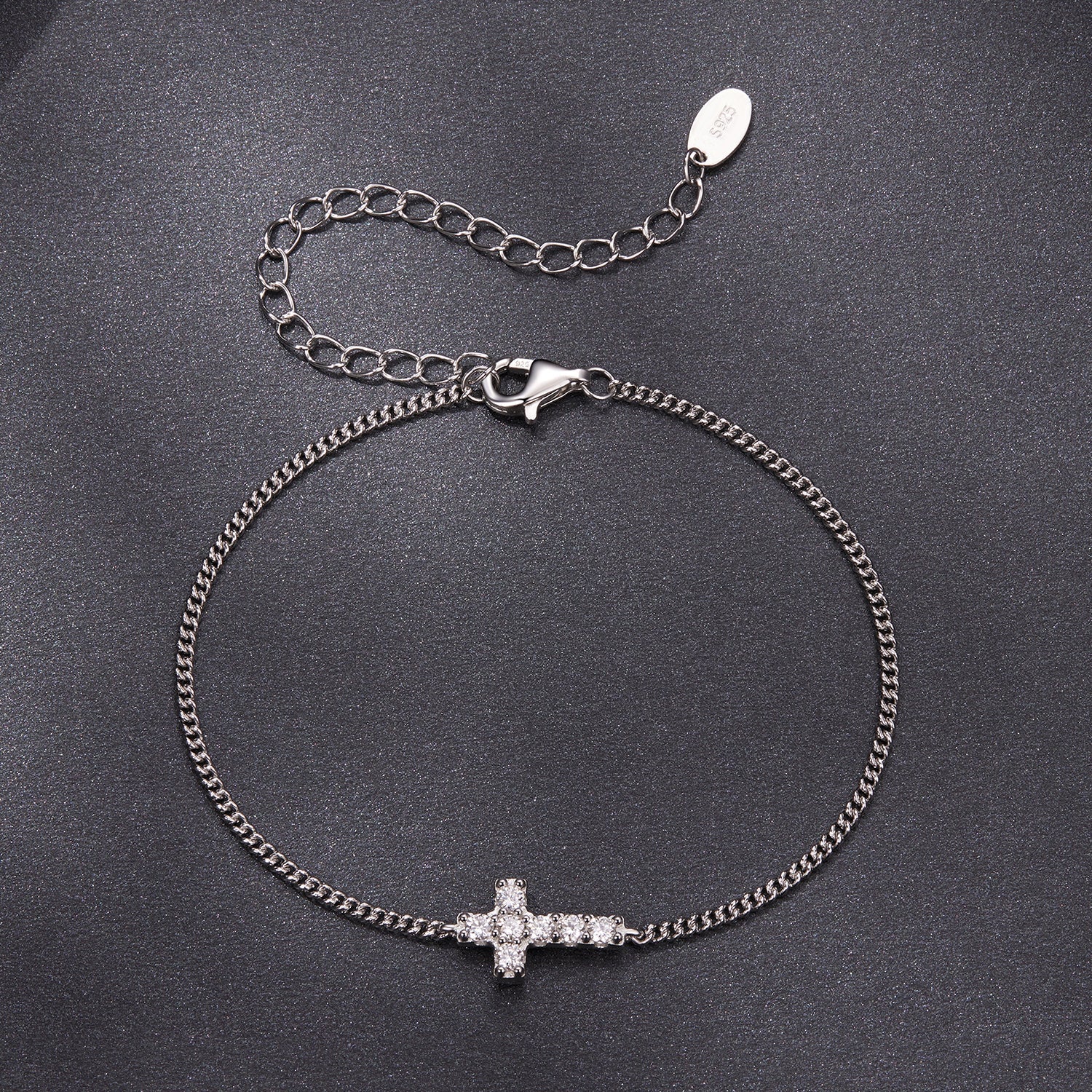 925 Sterling Silver Moissanite Bracelet 15+6cm, Plated White Gold, for Women
