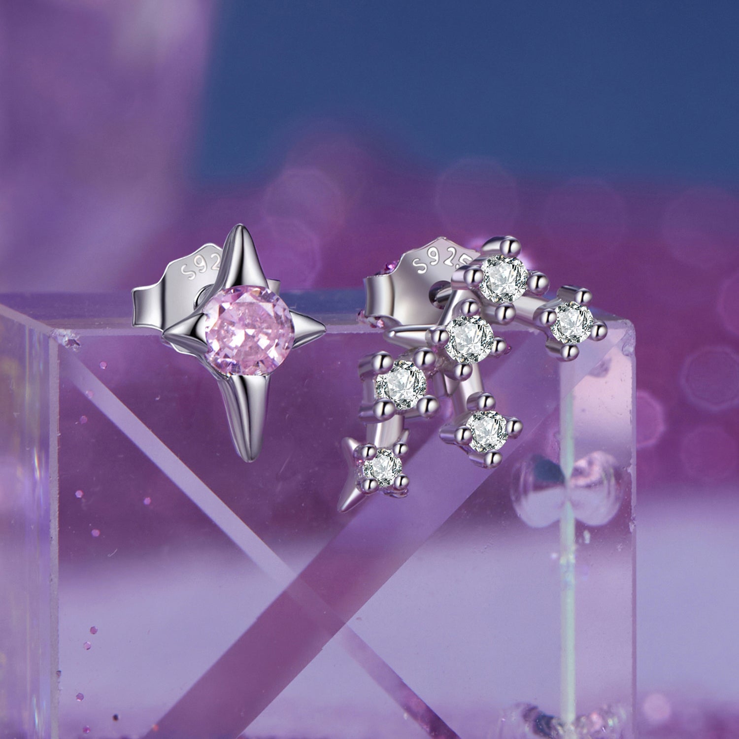 925 Sterling Silver White Gold Plated Star & Constellation Earrings for Women