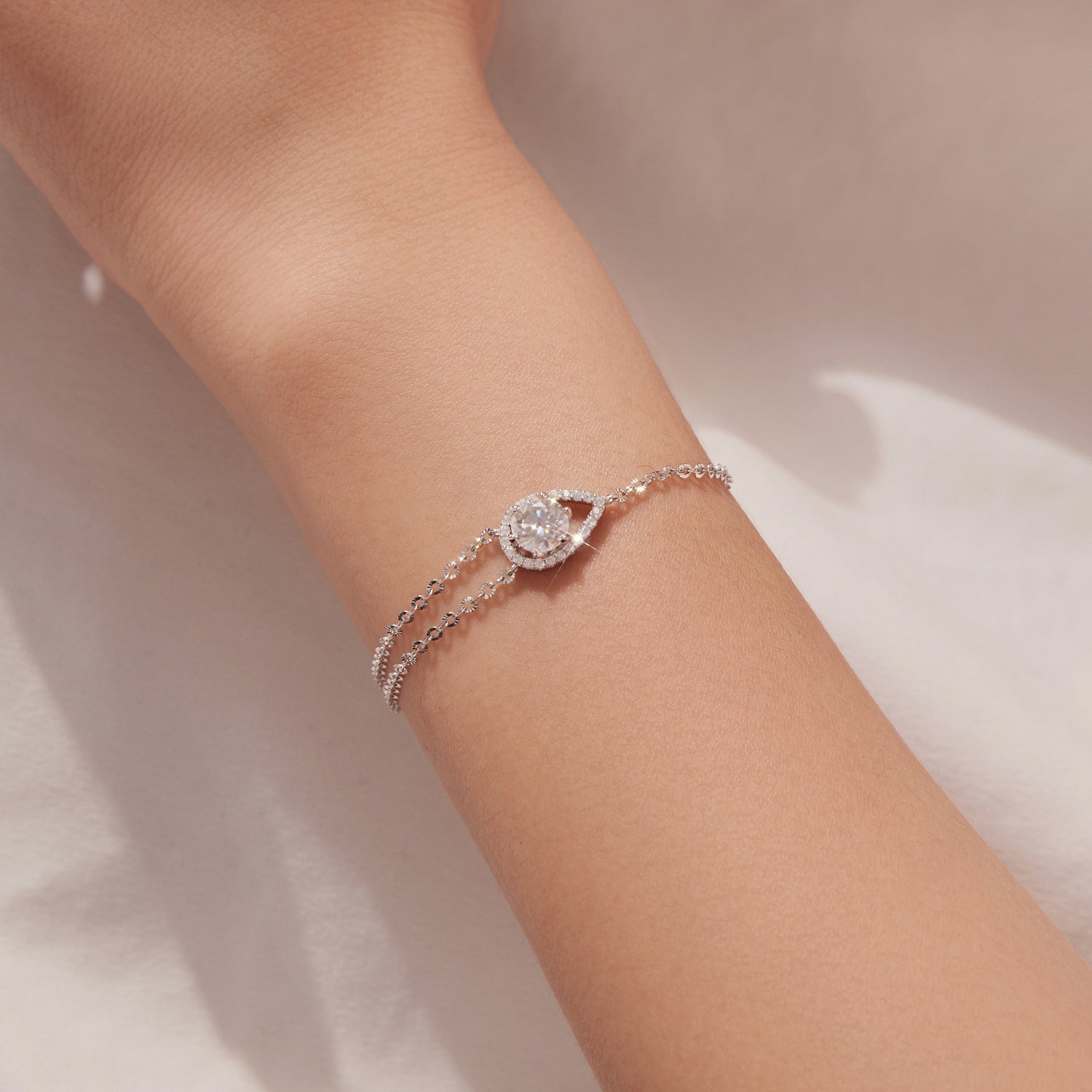 925 Sterling Silver Moissanite Bracelet with Pavé Setting 15+6cm for Women