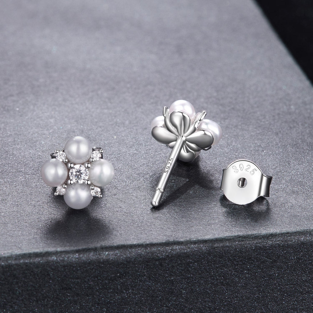 925 Sterling Silver 0.05ct Moissanite & Freshwater Pearl Earrings for Women