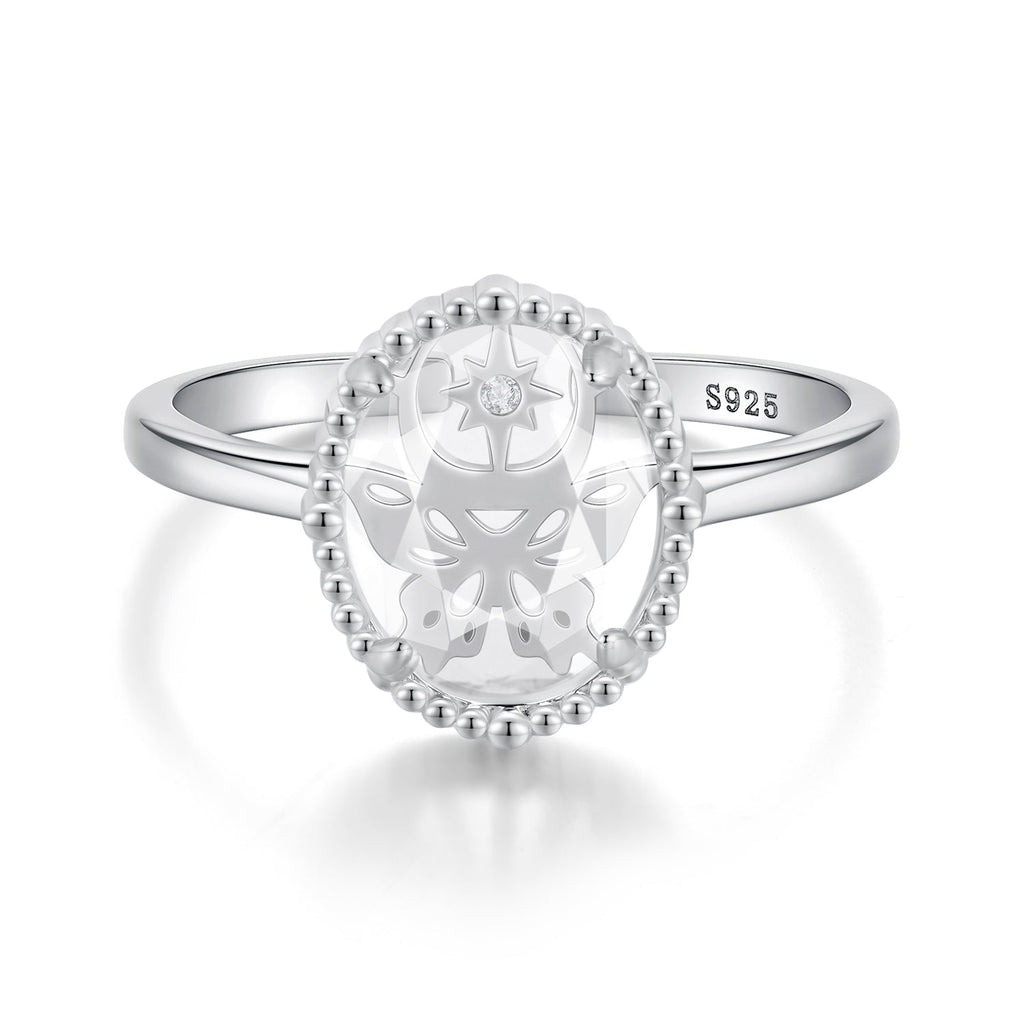 925 Sterling Silver Pavé Setting CZ White Gold Plated Ring with Transparent Glass for Women