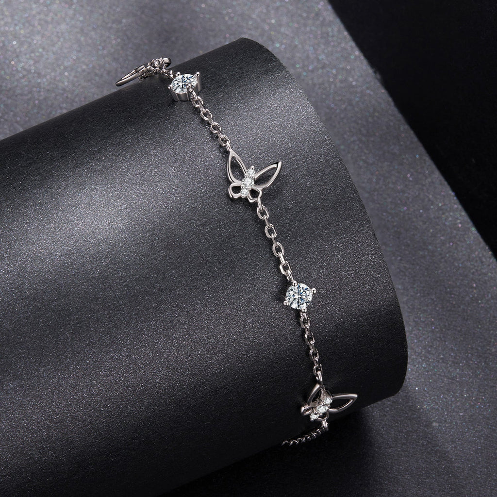925 Sterling Silver White Gold Plated Bracelet with Moissanite, 15+6cm, for Women