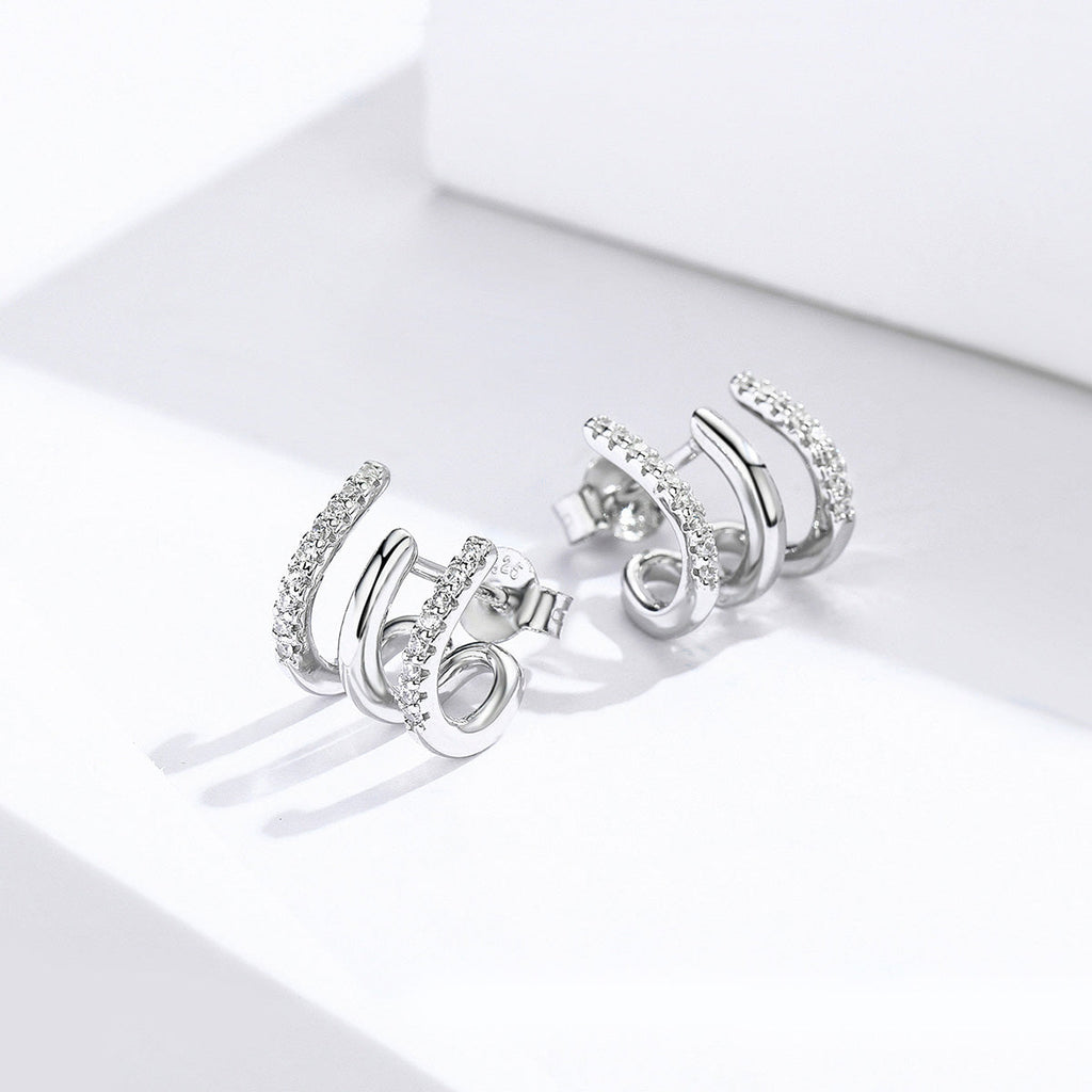 S925 Sterling Silver Platinum Plated Pavé Setting CZ Earrings