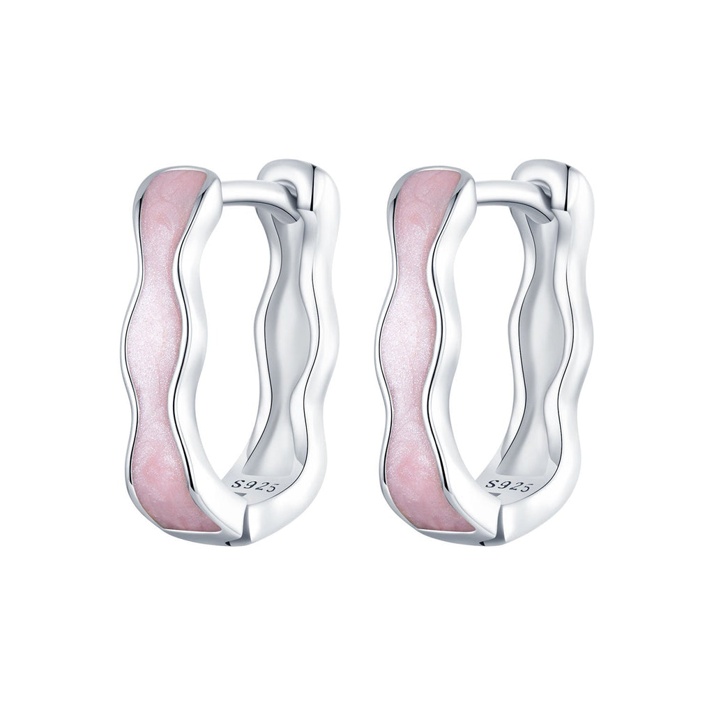925 Sterling Silver Earrings with Enamel in White Gold Finish - 13*3mm for Women