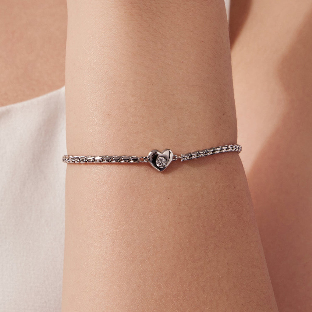 925 Sterling Silver Moissanite Heart Bracelet for Women - Silver - 15+6cm Length, 0.3cm Thickness