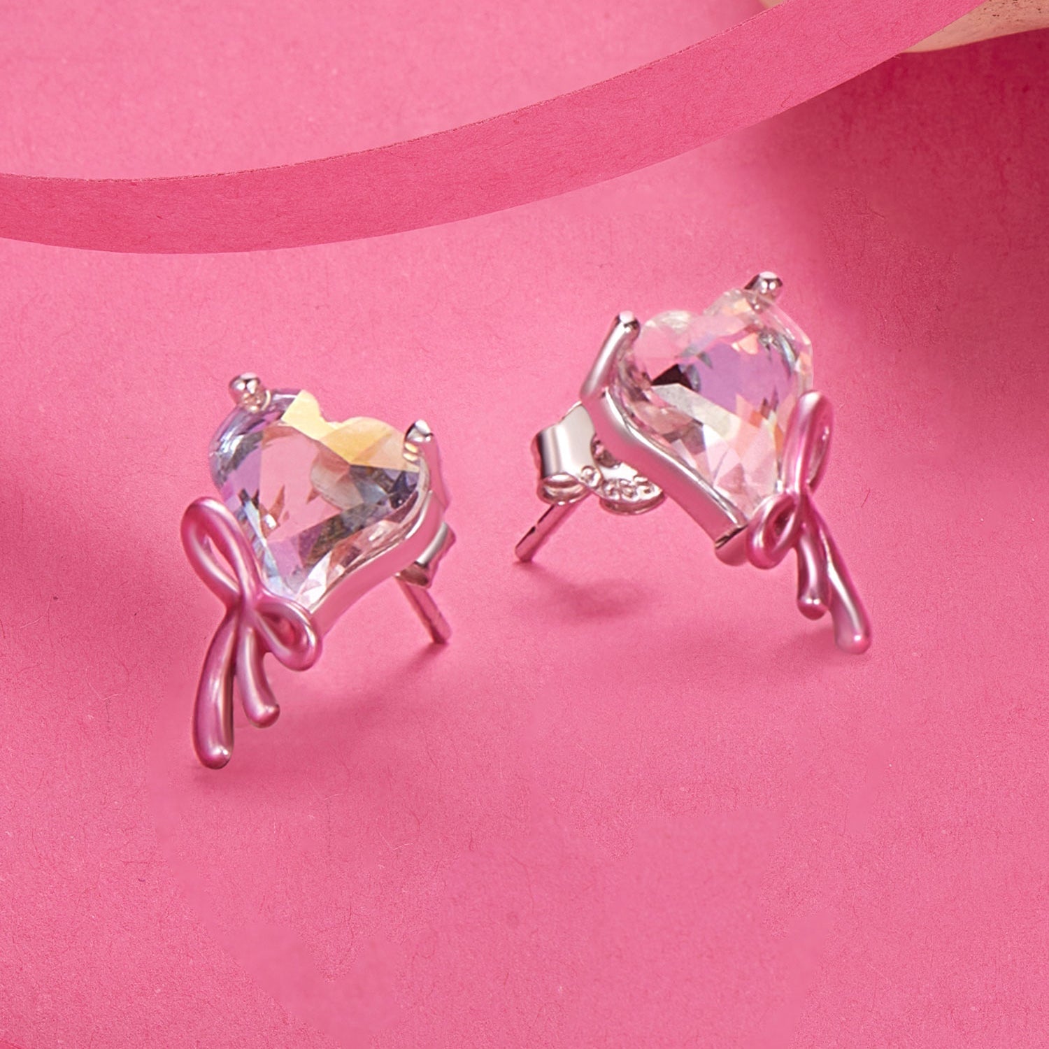 925 Sterling Silver Enamel Earrings with Transparent Glass for Women