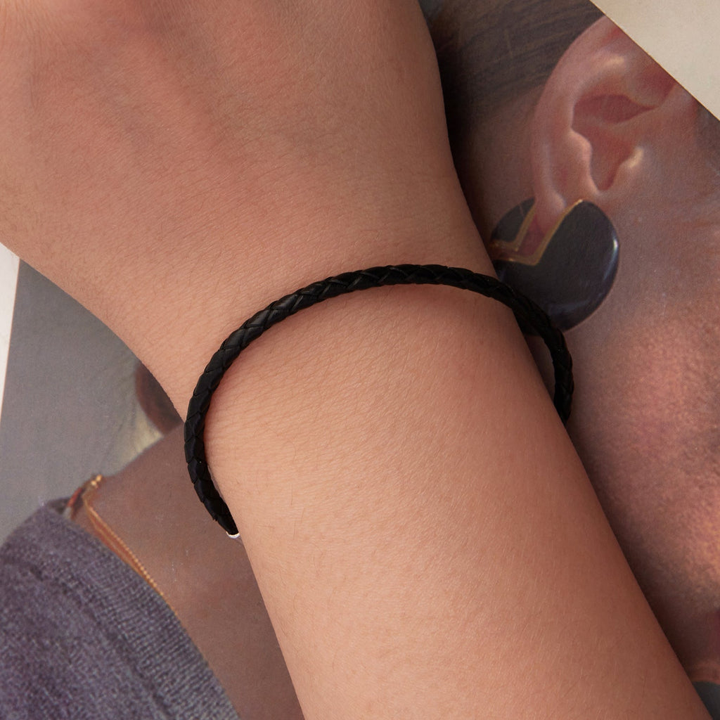 925 Sterling Silver Leather Rope Bracelet 17cm for Men