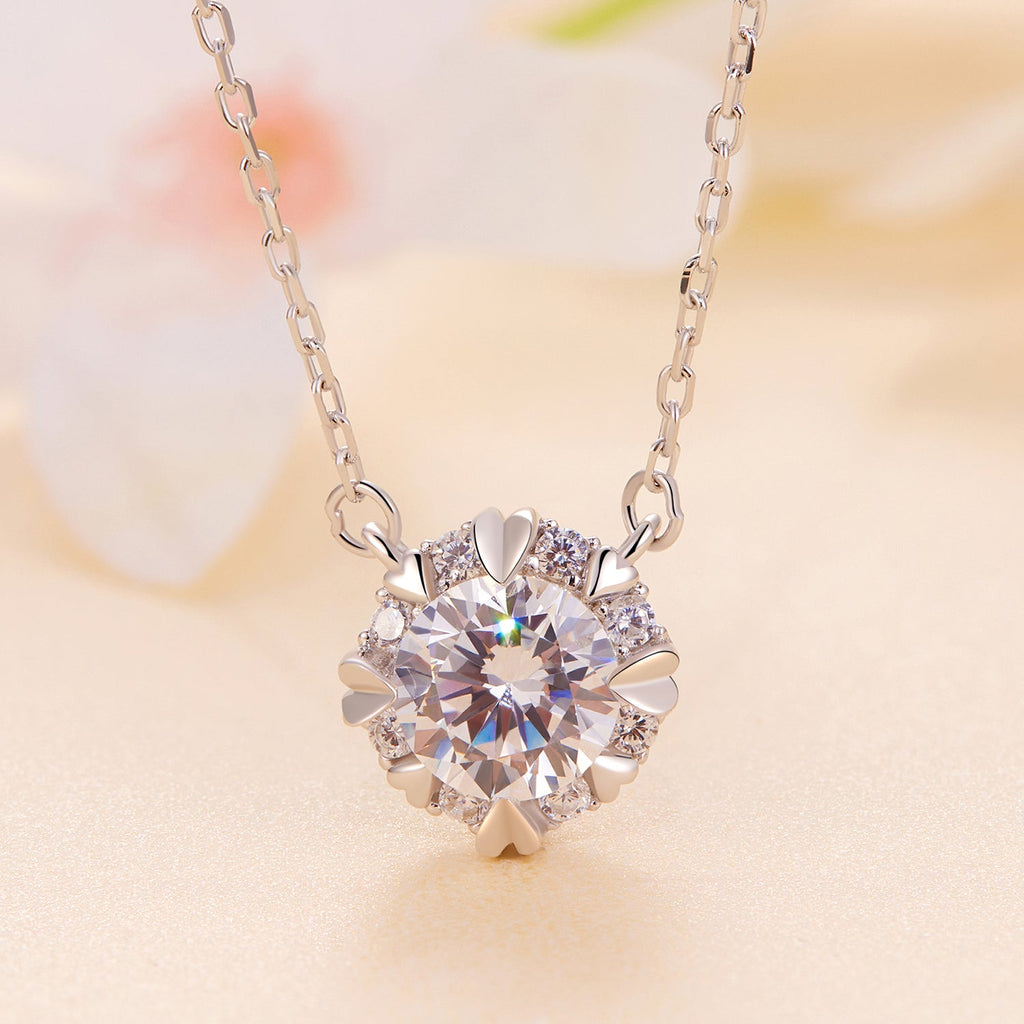 925 Sterling Silver Moissanite 1.0 Carat Necklace with Pavé Setting for Women