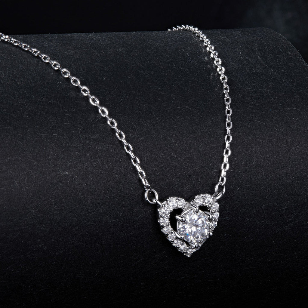 925 Sterling Silver Moissanite 0.5 Carat Necklace with CZ for Women
