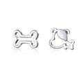 925 Sterling Silver Earrings for Women, 0.5-0.6cm, Bone and Dog Design, Platinum Plated