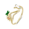 925 Sterling Silver Enamel Pavé Setting CZ Gold Plated Ring for Women