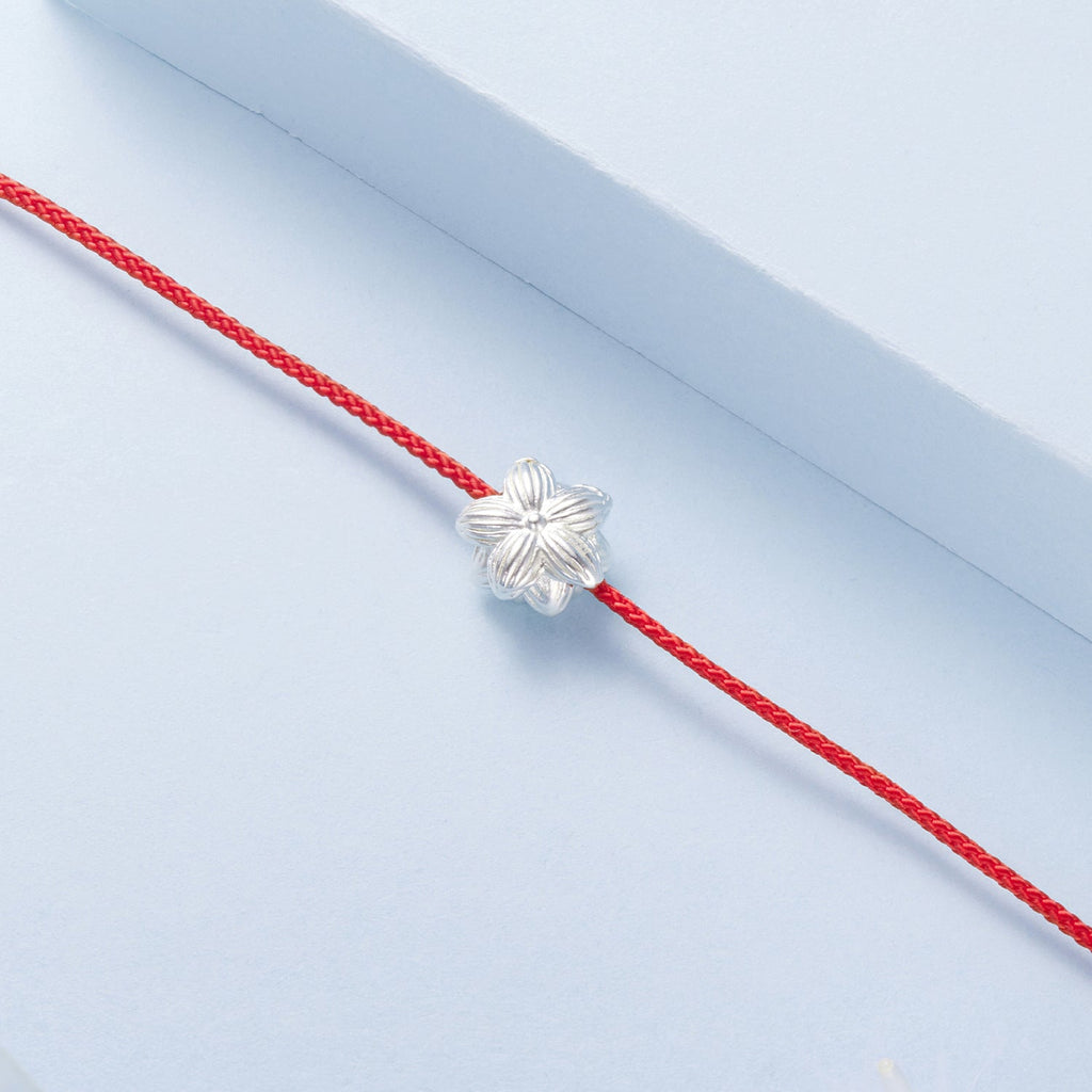 925 Sterling Silver Bracelet with White Gold Plating and Cotton Cord for Women