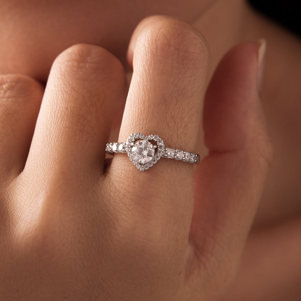 925 Sterling Silver Moissanite 0.5ct Heart Ring for Women Size 6