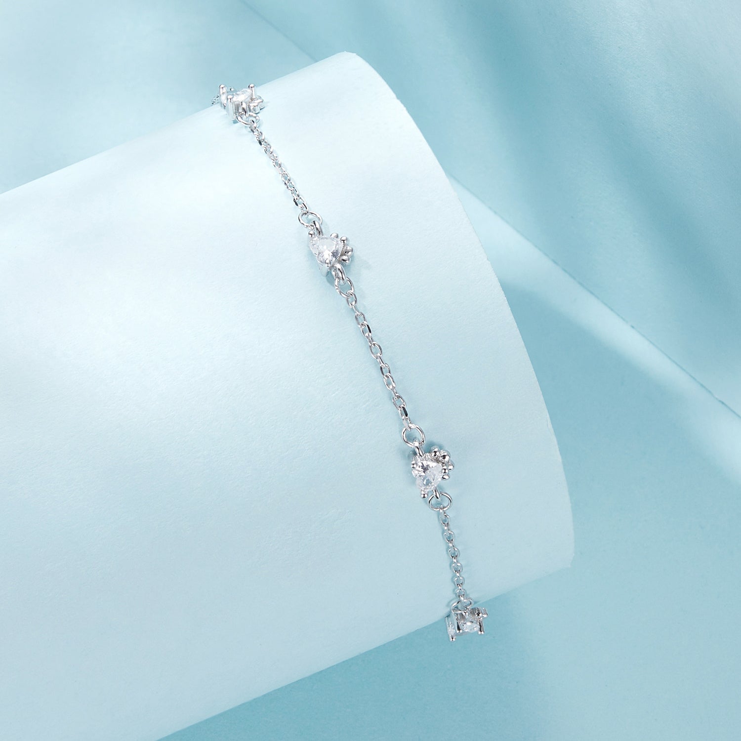 925 Sterling Silver Bracelet with Pavé Setting CZ and White Gold Plating
