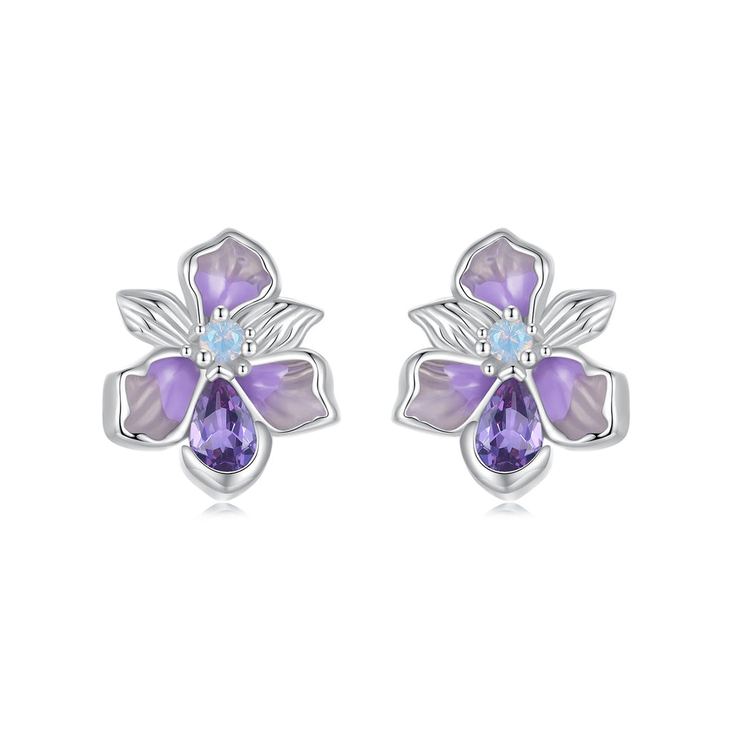 925 Sterling Silver Earrings with Nano Opal Stone and CZ, White Gold Plated, 0.7cm, for Women