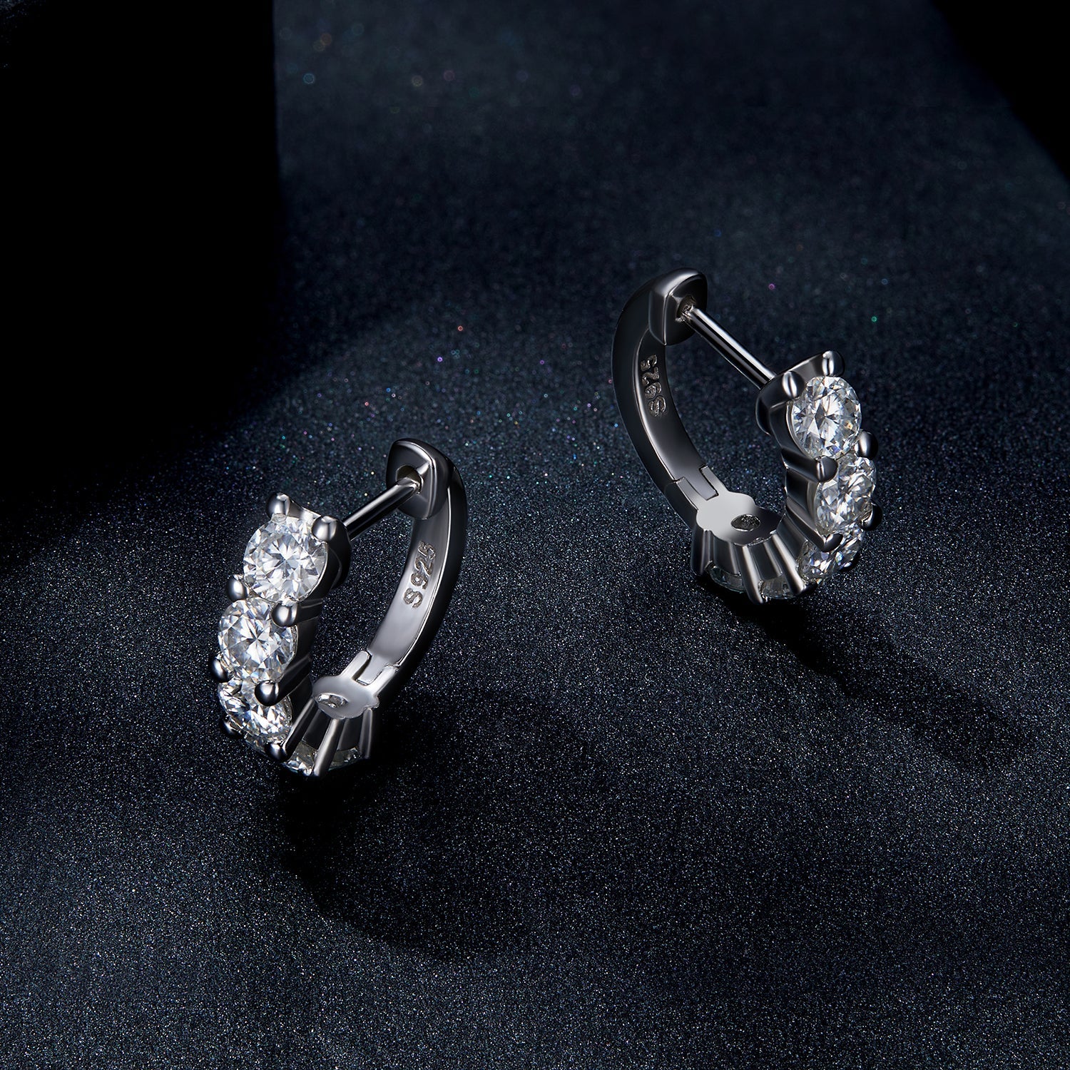 S925 Sterling Silver Moissanite Earrings, 1.3cm, Platinum Plated, for Women