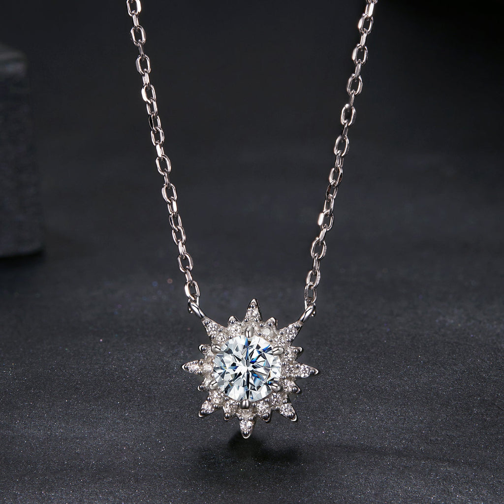 925 Sterling Silver 0.5 Carat Moissanite Necklace in White Gold Plating for Women