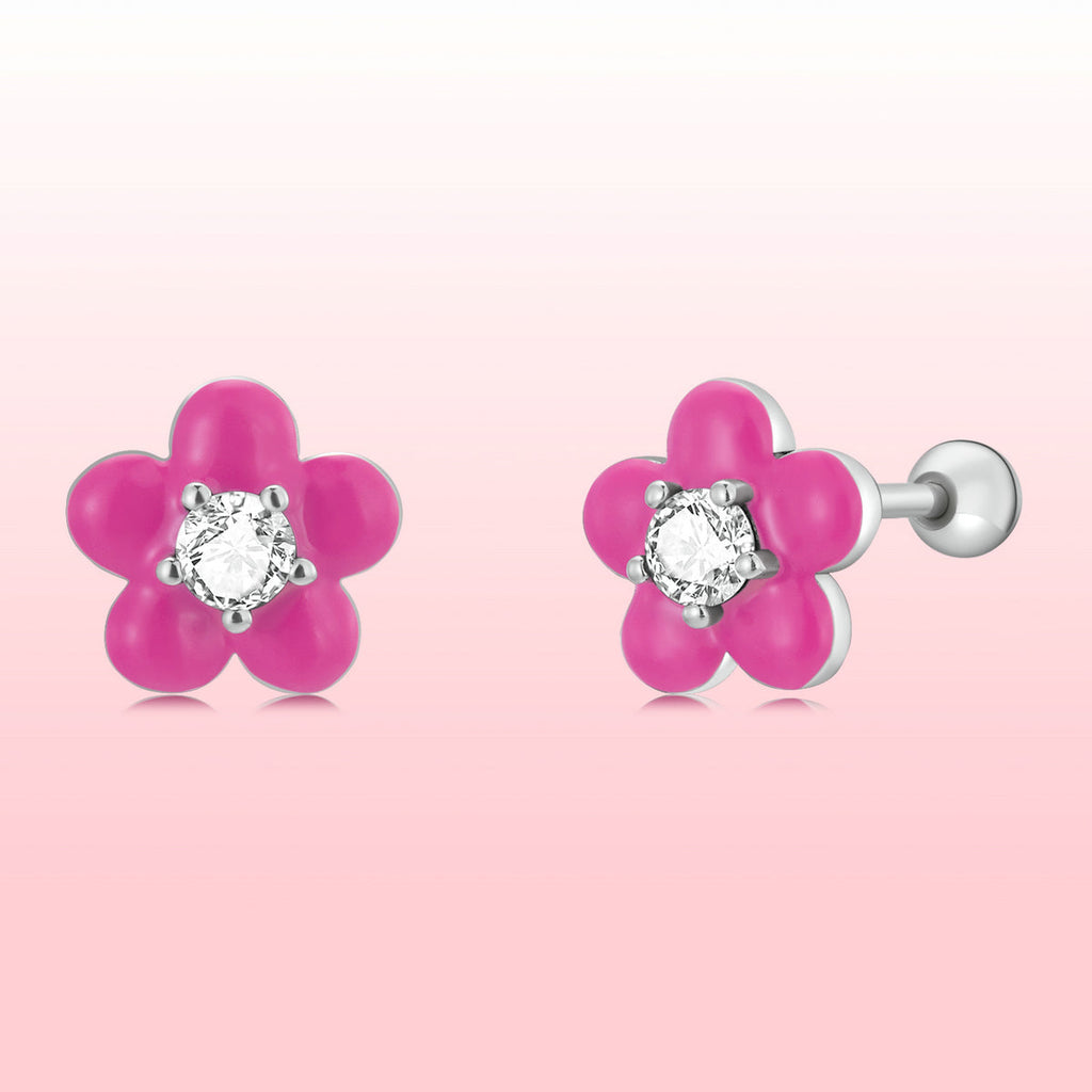 S925 Sterling Silver CZ Pavé Enamel Oxidized Earrings