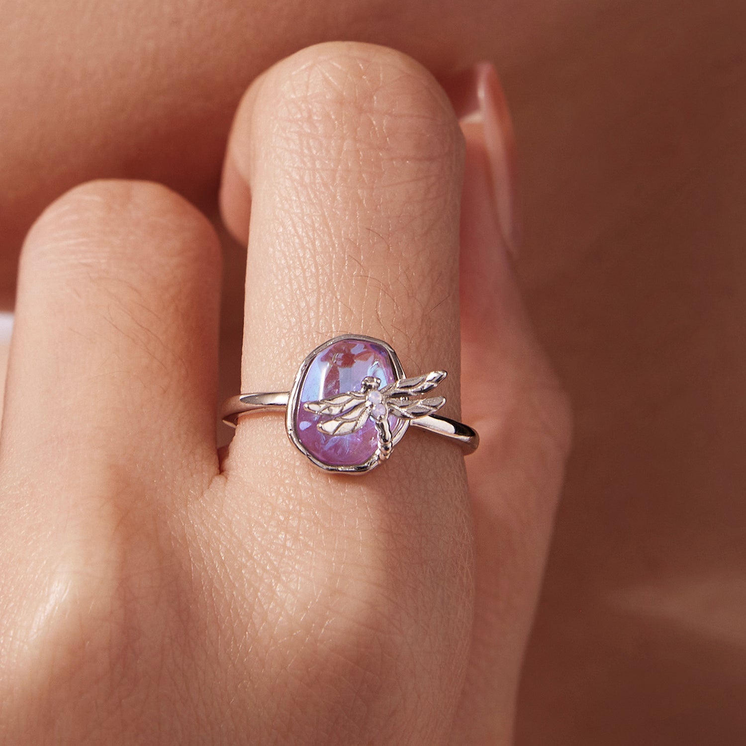 925 Sterling Silver Ring with Nano Opal Stone, 0.15 cm Width for Women