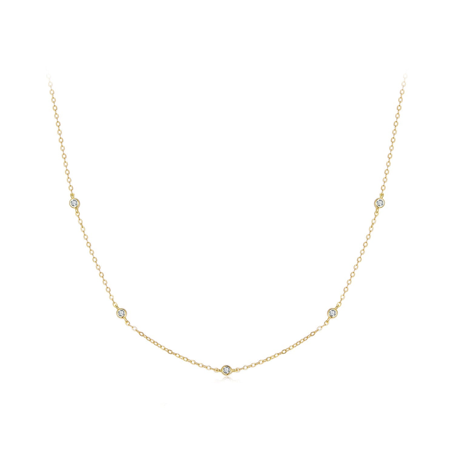 925 Sterling Silver White Gold Plated Adjustable Moissanite Necklace for Women