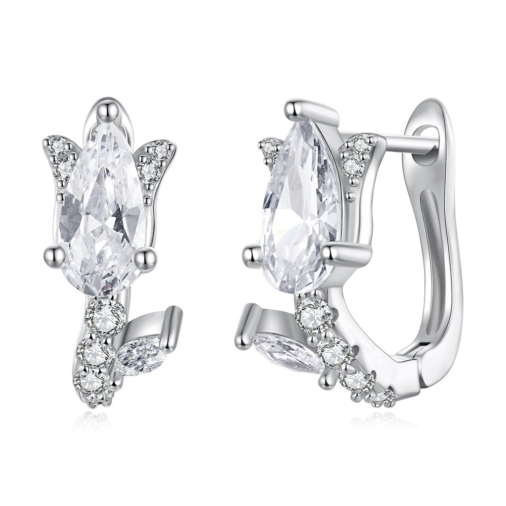 925 Sterling Silver Earrings with White Gold Plating and CZ