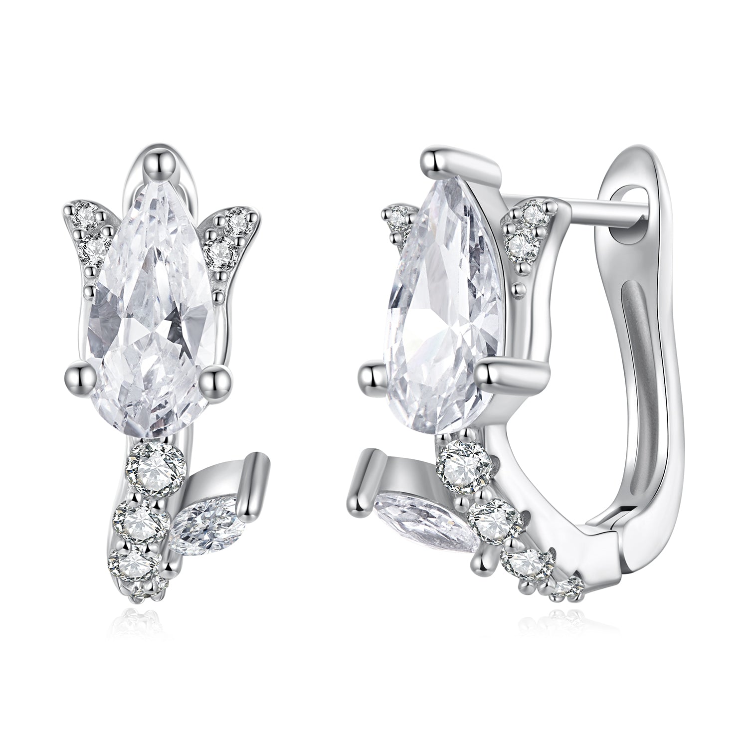 925 Sterling Silver Earrings with White Gold Plating and CZ