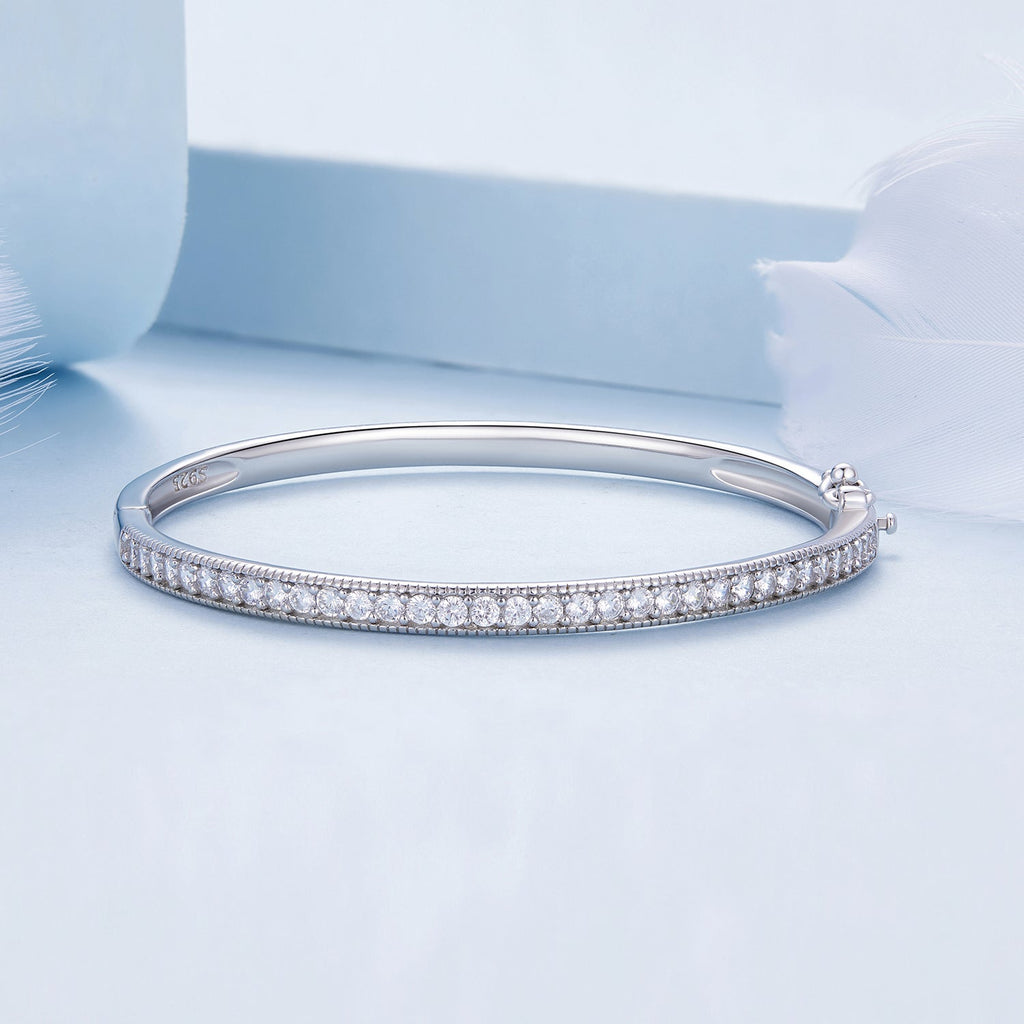 925 Silver & Platinum Pavé Setting CZ Bracelets, Size 17.0 mm for Women
