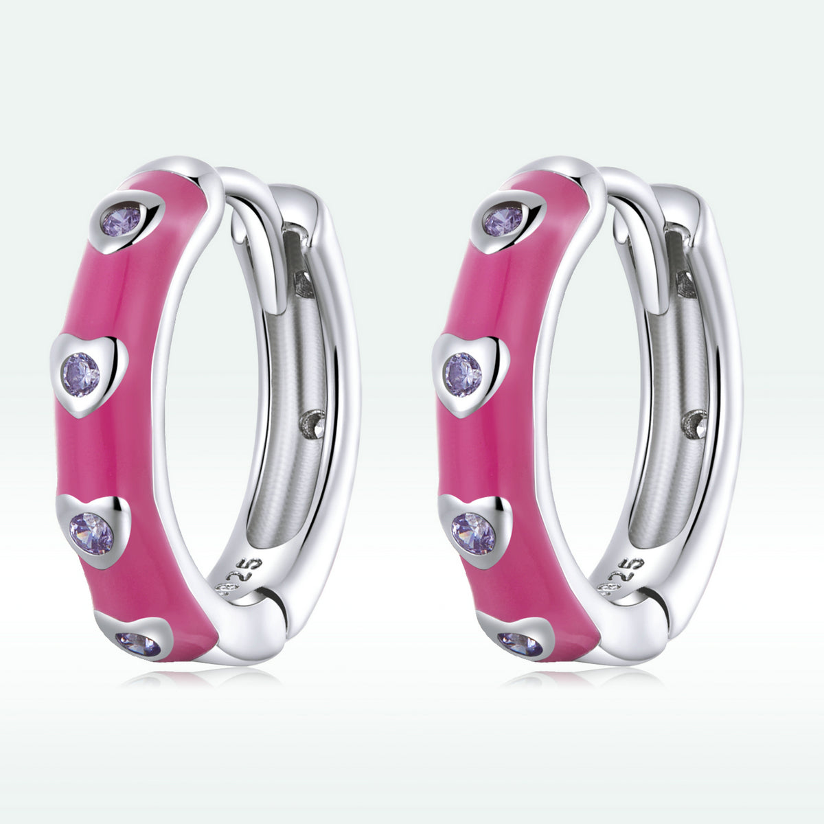 925 Sterling Silver Enamel CZ Earrings for Women, 1.2*0.3cm, Platinum Plated