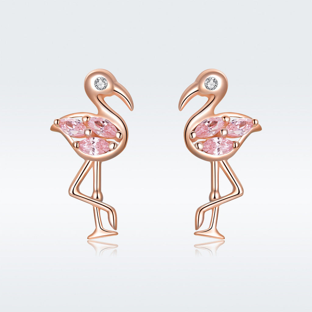 925 Sterling Silver 1.5x0.7cm Plated Rose Gold CZ Earrings for Women