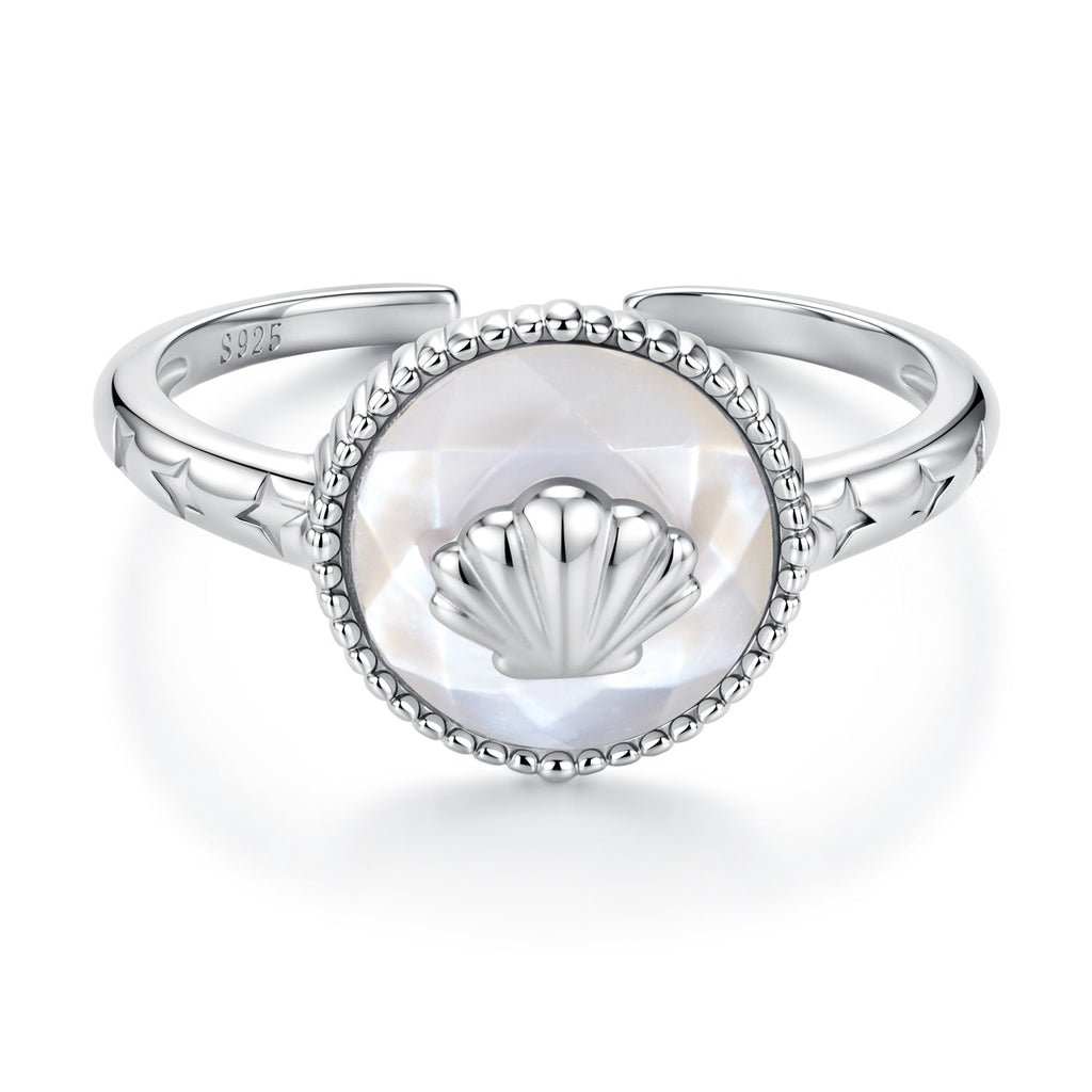 925 Sterling Silver White Gold-Plated Ring with Nacre Pendant - Style E for Women