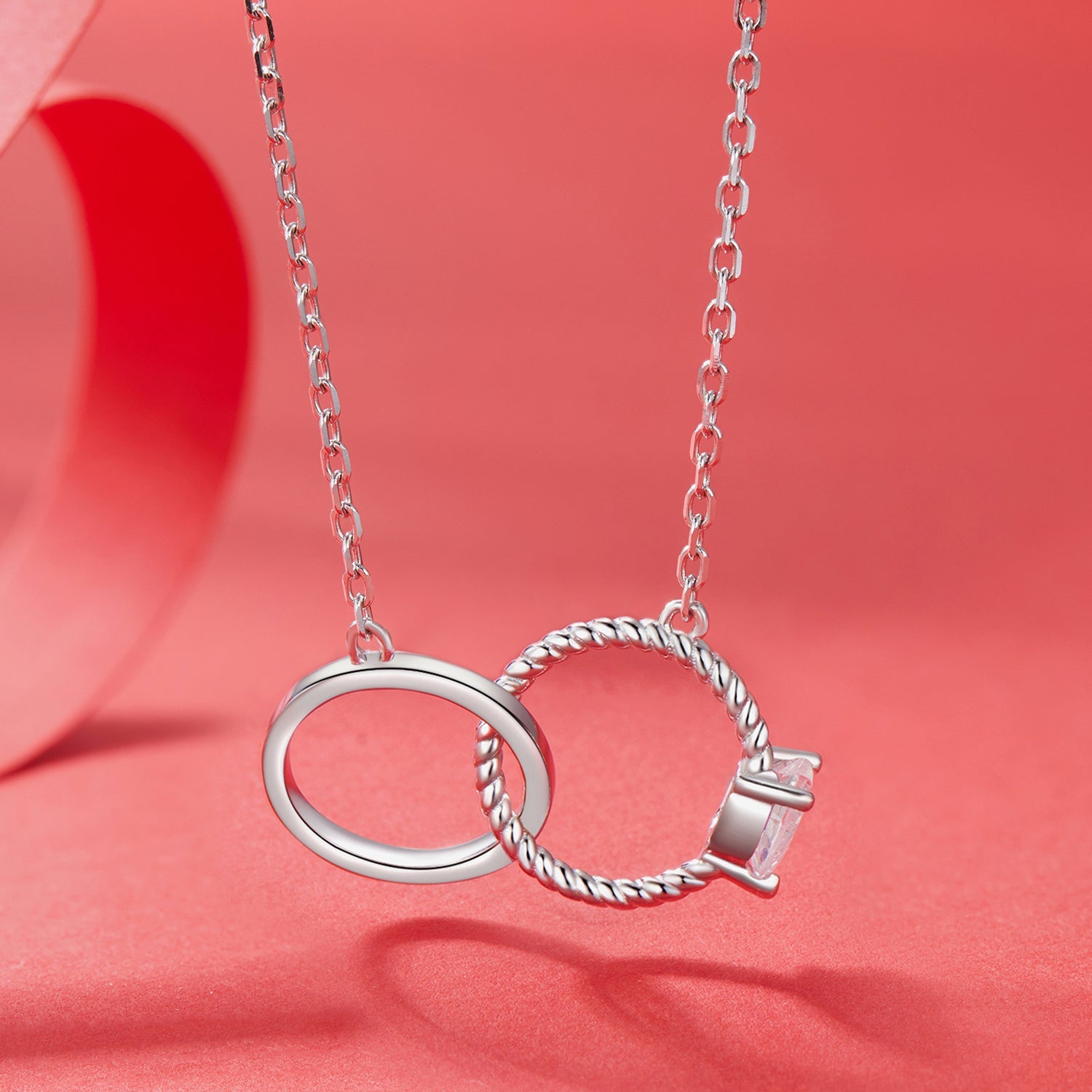 925 Sterling Silver White Gold Plated 40+5cm Necklace with Pavé CZ for Women