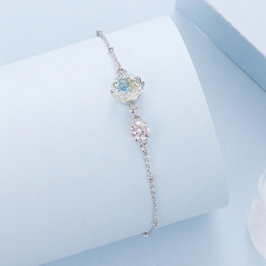 925 Sterling Silver 0.8cm CZ White Gold Plated Bracelet for Women