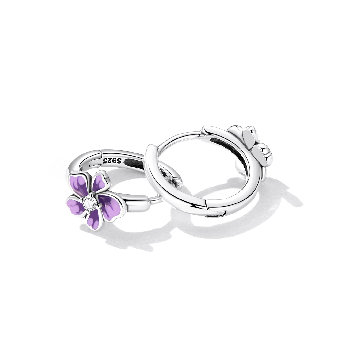 925 Sterling Silver Enamel Earrings with CZ - 1.2x0.7cm, Oxidized Finish for Women