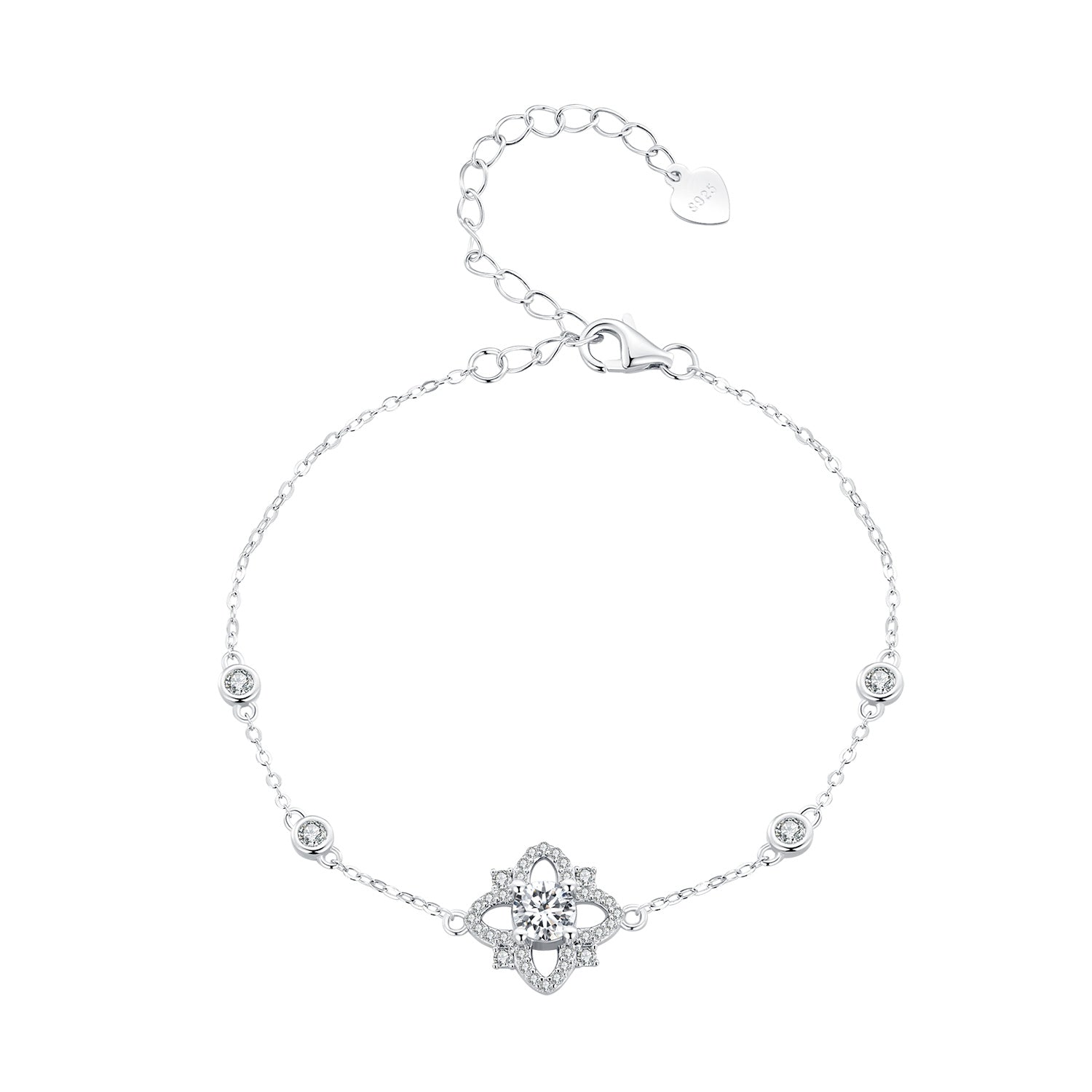 S925 Sterling Silver 0.5 Carat Moissanite Bracelet 16cm+5cm for Women