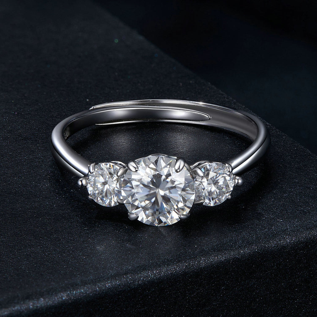 925 Sterling Silver Moissanite 6.5mm 1ct Ring, Size E for Women