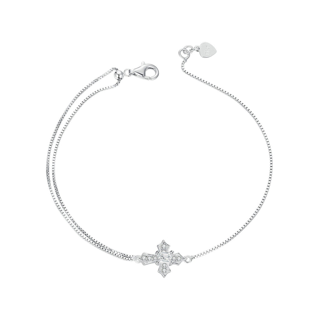 925 Sterling Silver White Gold Plated Bracelet with CZ Pendant 200mm for Women