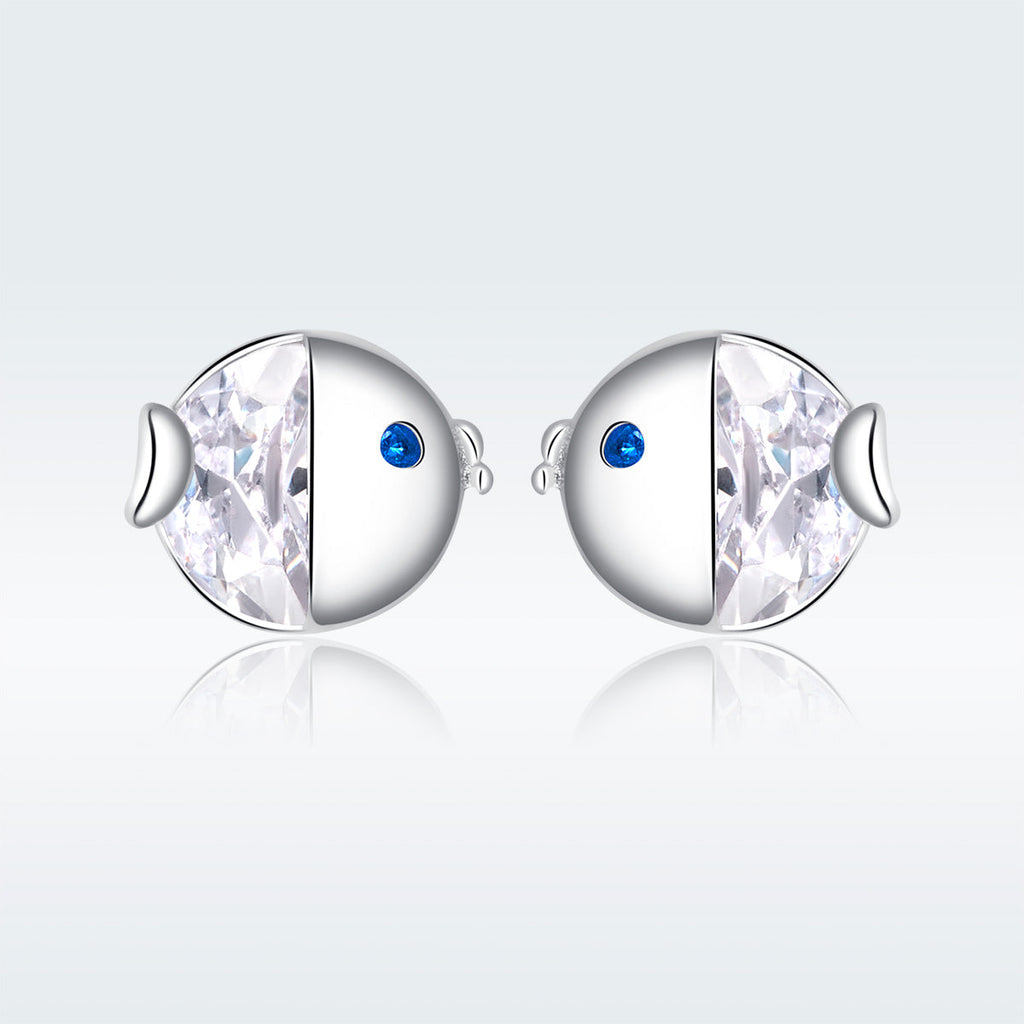 925 Sterling Silver Earrings with Pavé Setting CZ, Size 0.6*0.7cm, for Women