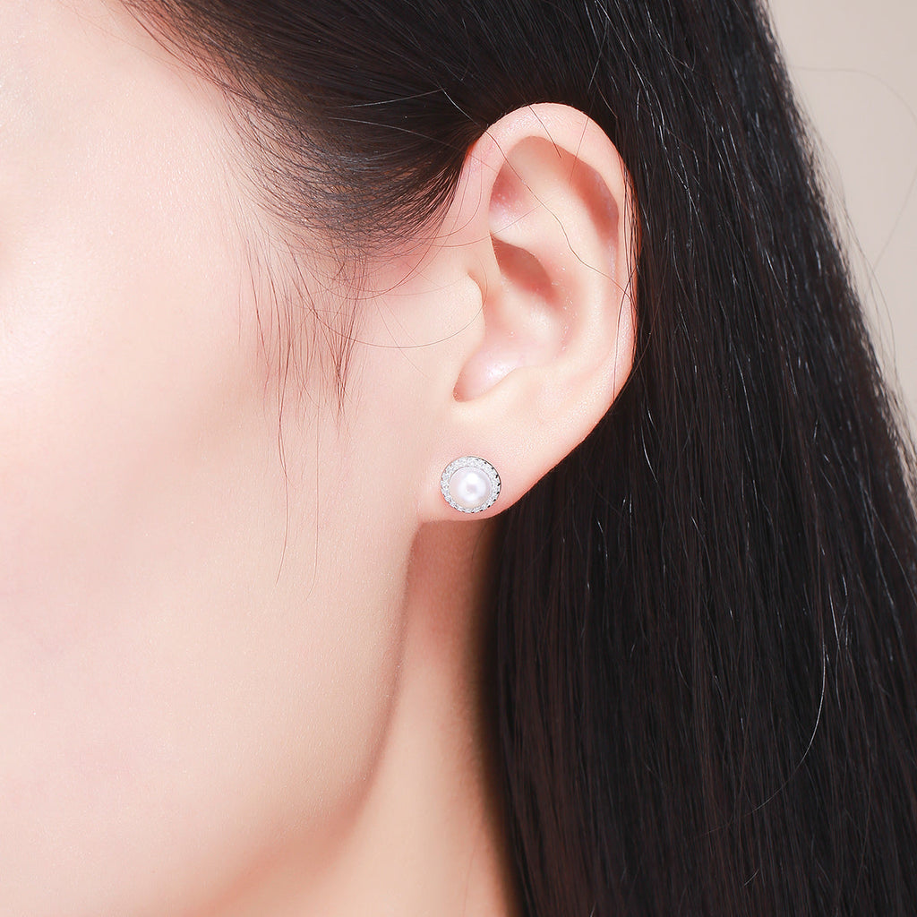 925 Sterling Silver Freshwater Pearl Earrings with CZ for Women