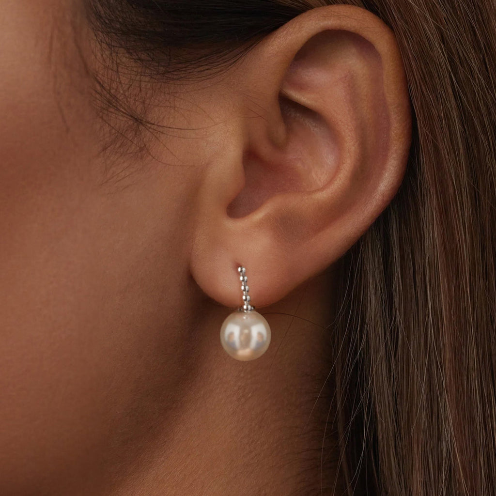 925 Sterling Silver Earrings with White Gold Plating and Shell Pearl for Women