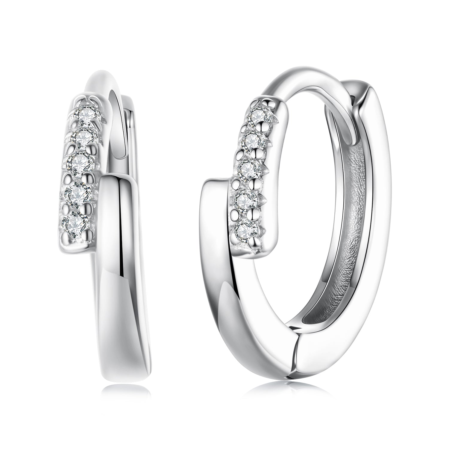 925 Sterling Silver Earrings with Pavé Setting CZ in White Gold for Women