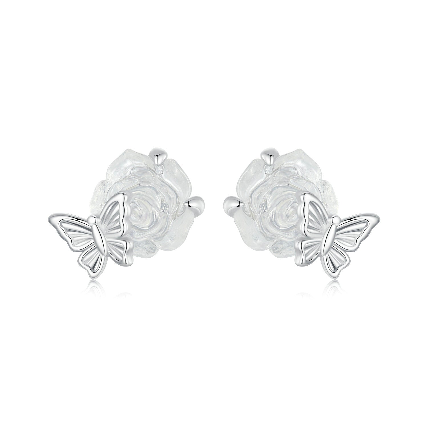 925 Sterling Silver White Gold Plated Resin Earrings 8x10mm for Women