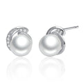 925 Sterling Silver Pavé Setting Earrings with Quality Shell Pearl
