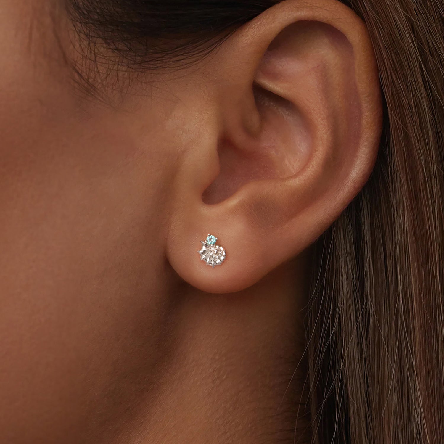 925 Sterling Silver Earrings with Transparent Glass and White Gold Plating for Women