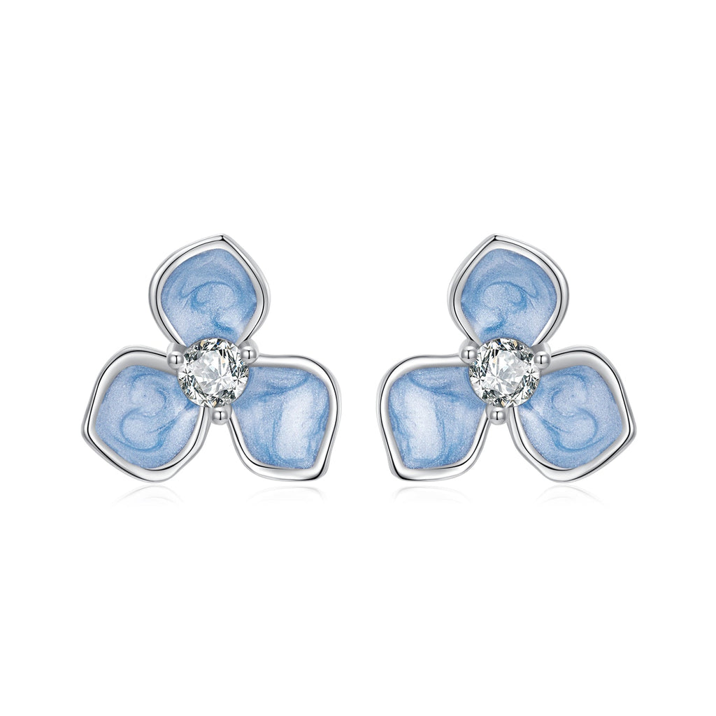 925 Sterling Silver Enamel White Gold Plated CZ Earrings