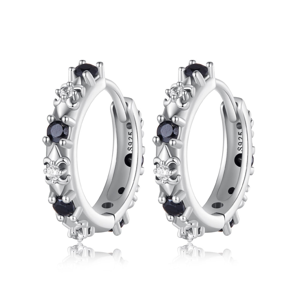 S925 Oxidized Silver Pavé CZ Earrings Size 14*2.5mm for Women