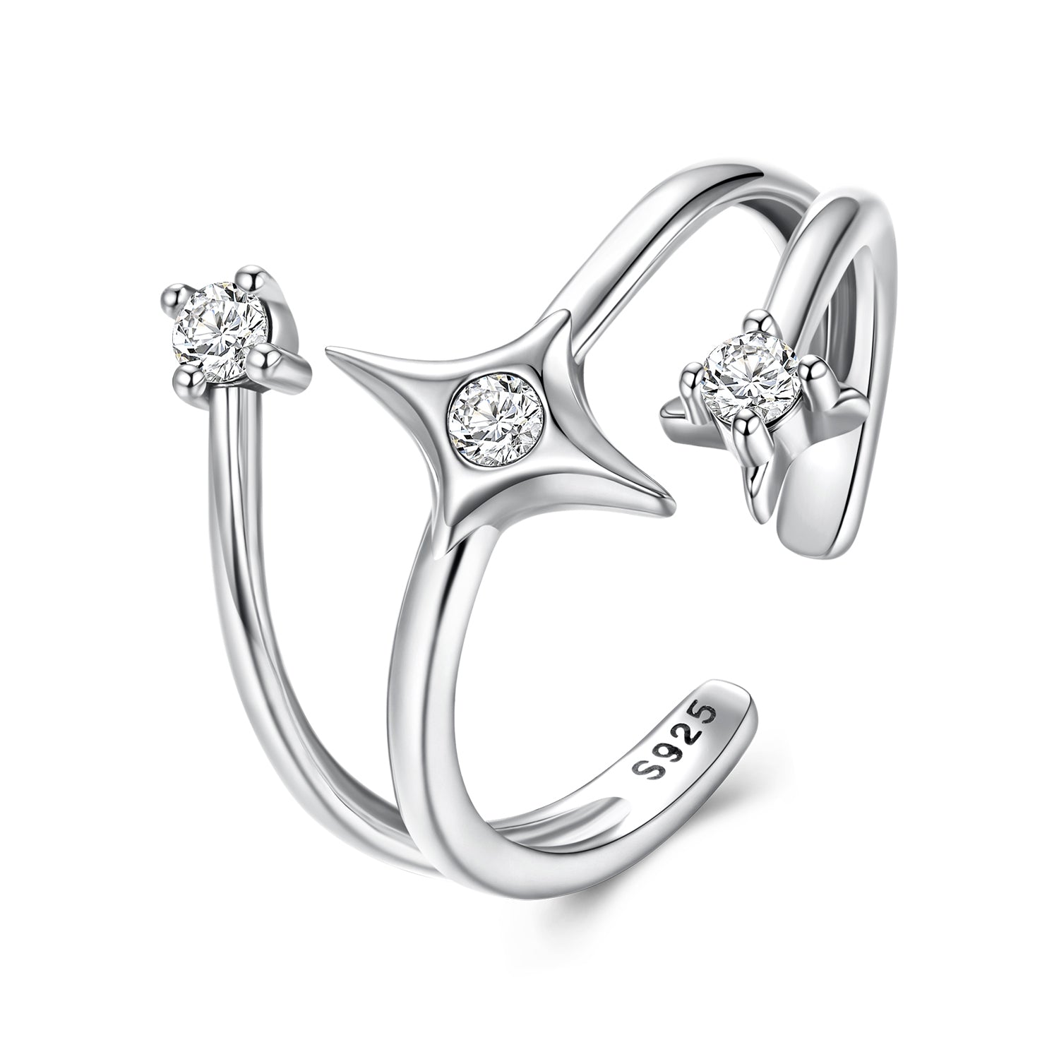 925 Sterling Silver Oxidized CZ Ring with Pavé Setting for Women