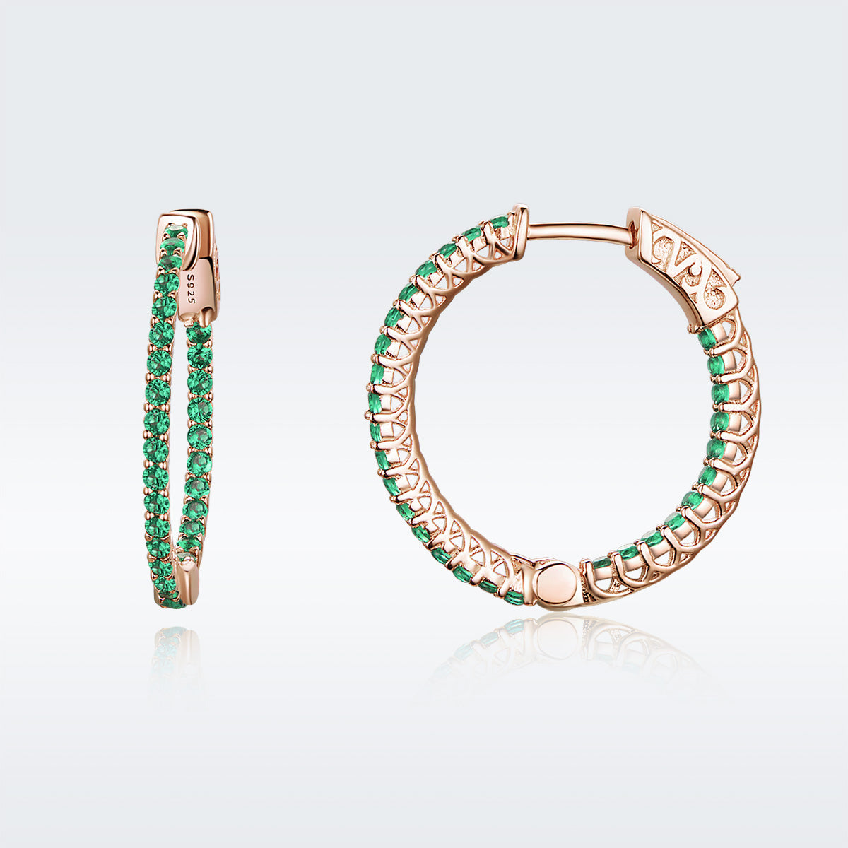 925 Sterling Silver Plated Rose Gold Pavé Setting CZ Earrings